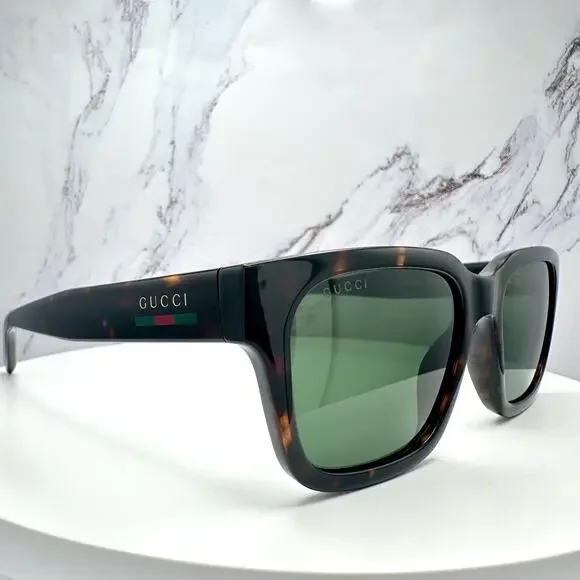 New GUCCI Sunglasses Brown Gold Red Green Web 55-20-145 mm Mens Square Gucci
